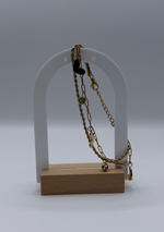 Pulsera doble cadena corazón y cristal