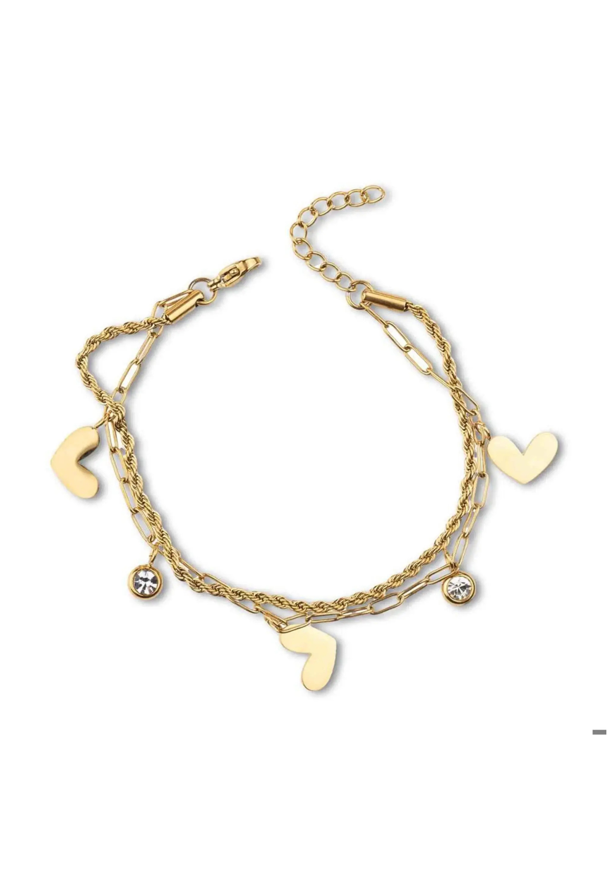 Pulsera doble cadena corazón y cristal